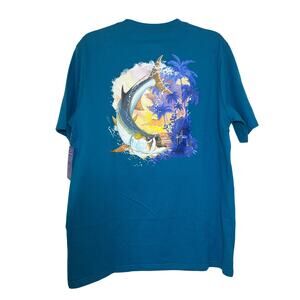 NWT Guy Harvey Medium, Teal Blue, Short Sleeve Scoop Neck T-shirt, Fish Graphics